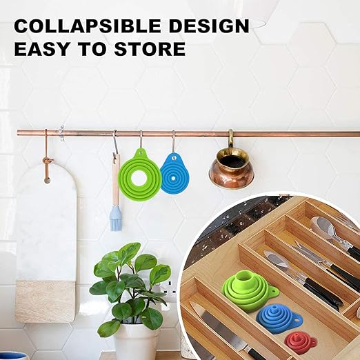 Kitchen Funnel Set of 3, Large Medium and Small, Kitchen Gadgets Accessories Food Grade Silicone Collapsible Funnels for Kitchen Use Filling Bottles Liquid Powder Transfer
