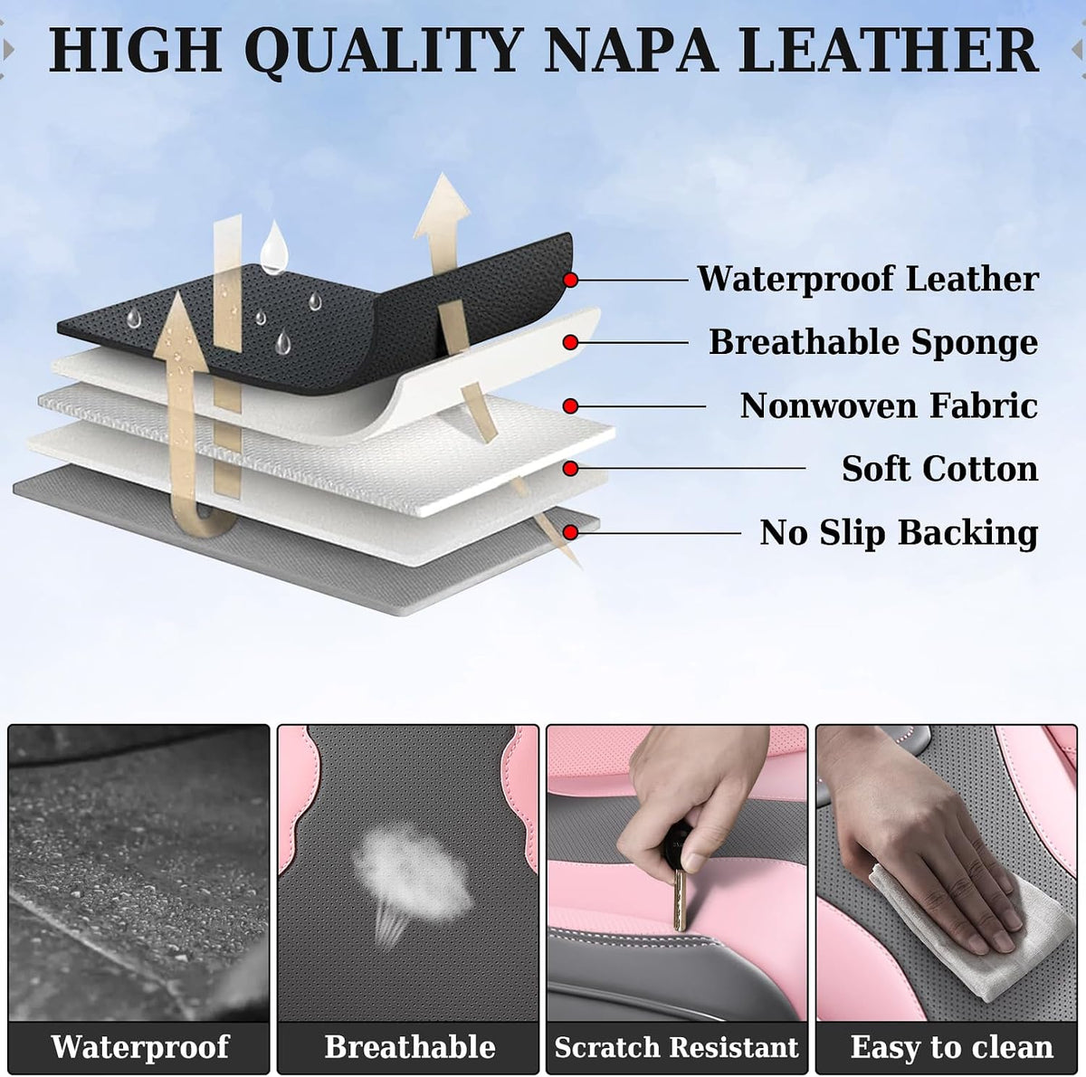 Coverado Car Seat Covers Full Set, Seat Covers for Cars, Front Seat Covers and Back Seat Cover Waterproof Leather Automotive Seat Cover, Universal Car Interior Protectors Cushion for Most Cars