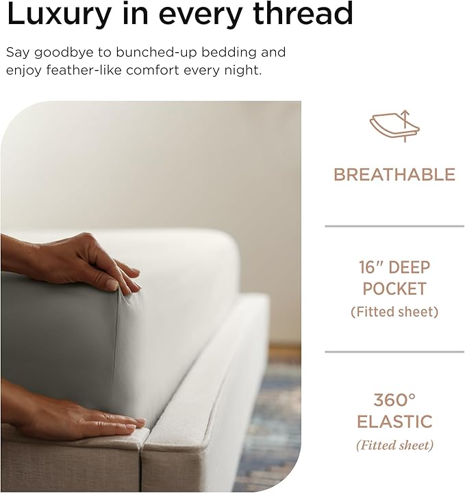 Threadmill Luxury 800 Thread Count California King 100% Cotton Sheets - Moonrock Grey Sateen Weave Bed-Sheets, Better Than Egyptian Cotton, 4 Pc Solid Bed Set, Fits 16" Deep Pocket