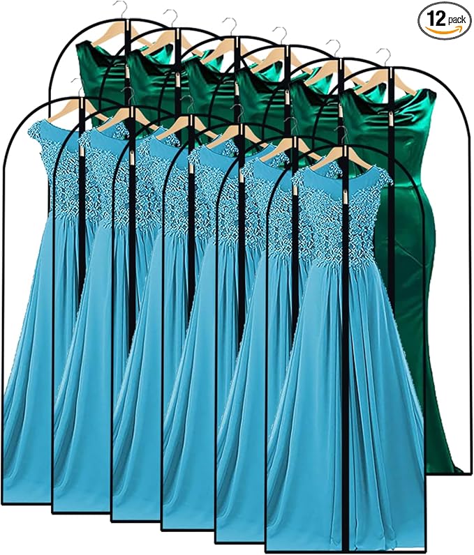 Garment Bags for Hanging Clothes 24'' x 60'' (Set of 12) Coat Covers for Closet Foldable Washable Dress Bags for Hanging Clothes for Long Dress Dance Costumes Suits Gowns Coats