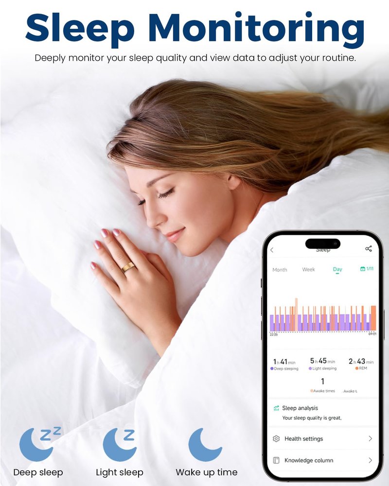 Smart Ring for Women Men Fitness Tracker with Blood Oxygen,Heart Rate,Sleep Monitoring,Step Counting,for iPhone and Android,Waterproof smart blood pressure monitor,No Subscription Fees (Rose Gold, 9)