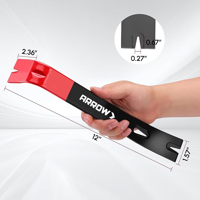 ARROW 12" Pry Bar & Nail Puller Heavy-Duty Carbon Steel, Flat Bar Crowbar with Rust-Resistant Forged Design - Multi-Purpose Tool for Prying, Lifting, Scraping