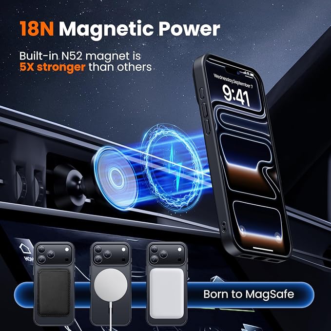 toushion 3 in 1 for iPhone 17 Pro Case Matte Black, Fits MagSafe, Screen
