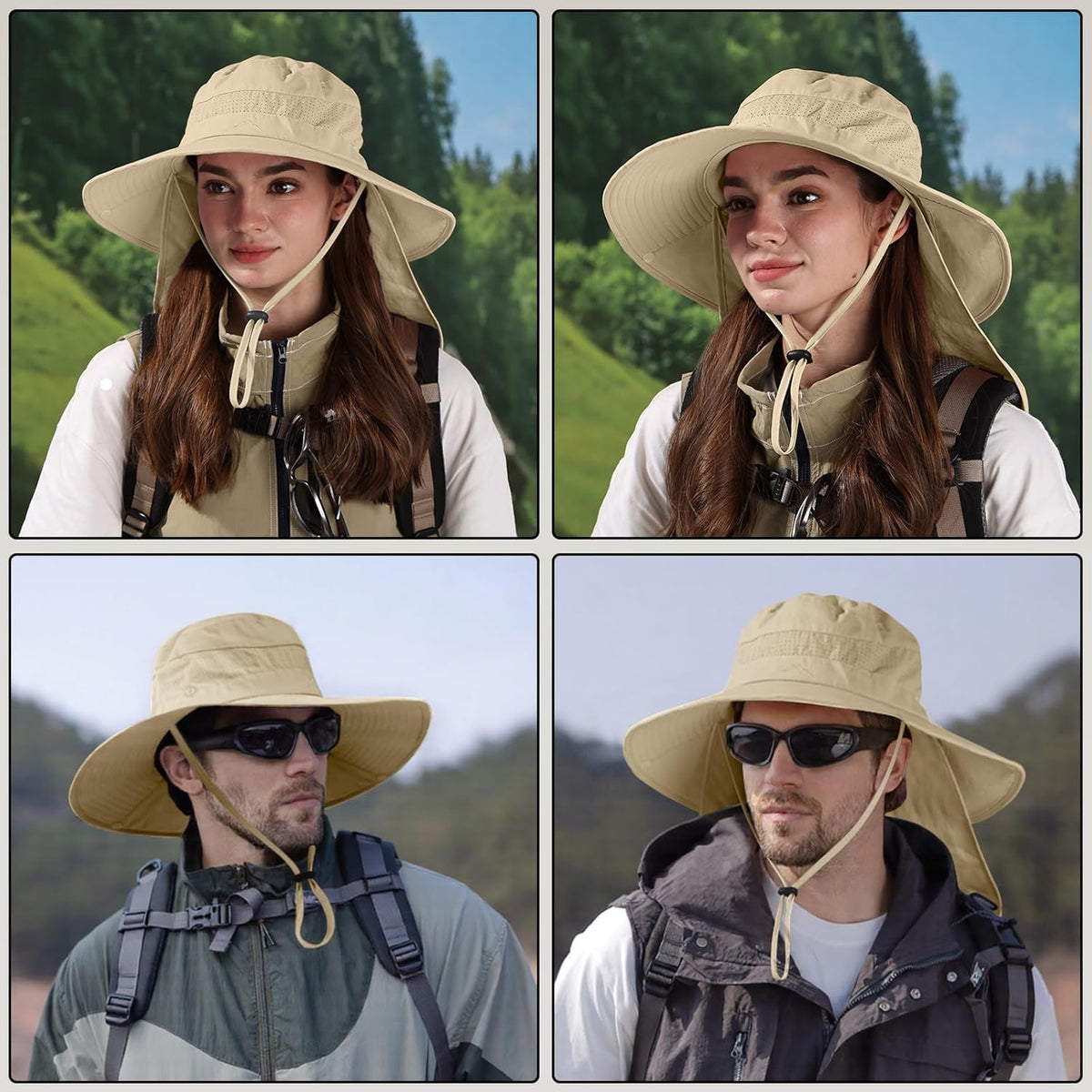 Sun Hats | UPF 50+ Protection Safari Hat for Men & Women - Wide Brim Fishing Hat with Neck Flap