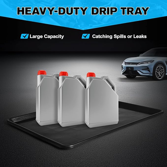 2-Pack Oil Drip Pan for Under Car – 35.4"x23.6"x0.8" Flexible Oil Trays with Felt Mat, Reusable Car Oil Drain Pan, Heat Resistant Garage Catcher for Auto & Home Floor Protection