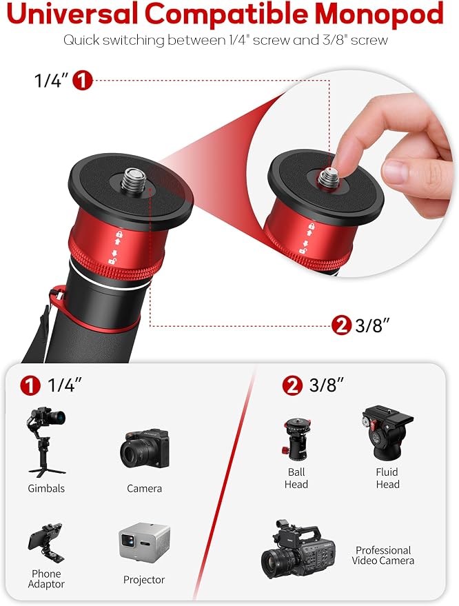 IFOOTAGE Monopod Cobra 3 Strike A150S, 1/4'' & 3/8'' Quick Release Compatible