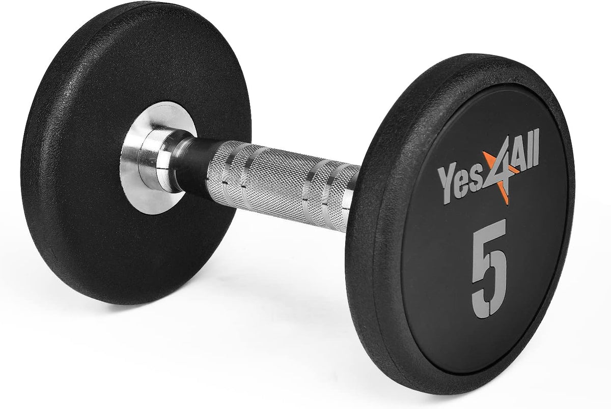 Yes4All Urethane Dumbbell - Anti-Slip Knurled Handle for Muscle Building | 5-50 LB Options Available