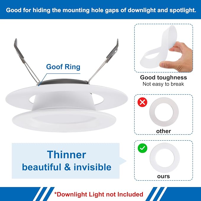 PATIKIL 4.5" ID 6.3" OD Plastic Trim Ring, Ceiling Light Goof Rings Matte