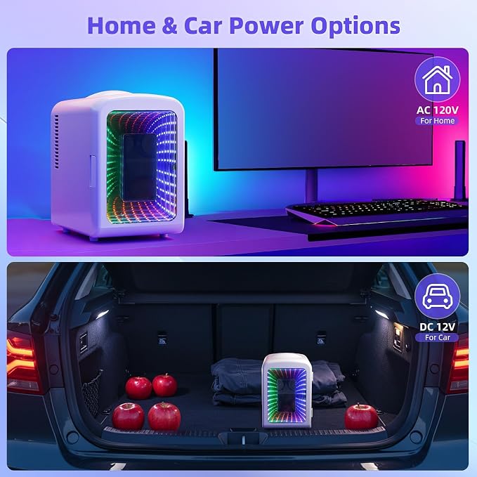 Antarctic Star Mini Fridge 4 Liter/6 Cans Portable Mini Compact Refrigerator with Gaming Light, for Bedroom,Car,Office and Dorm, Small Cooler for Cosmetics, Beverage and Food, White