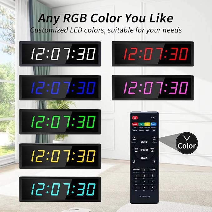 Large Digital Wall Clock with Remote Control, LED Stopwatch Timer, Count Up