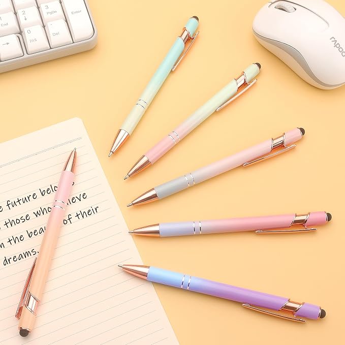 Bribobo 6 Pack Ballpoint Pen 2-in-1 Stylus Retractable Ballpoint Pen