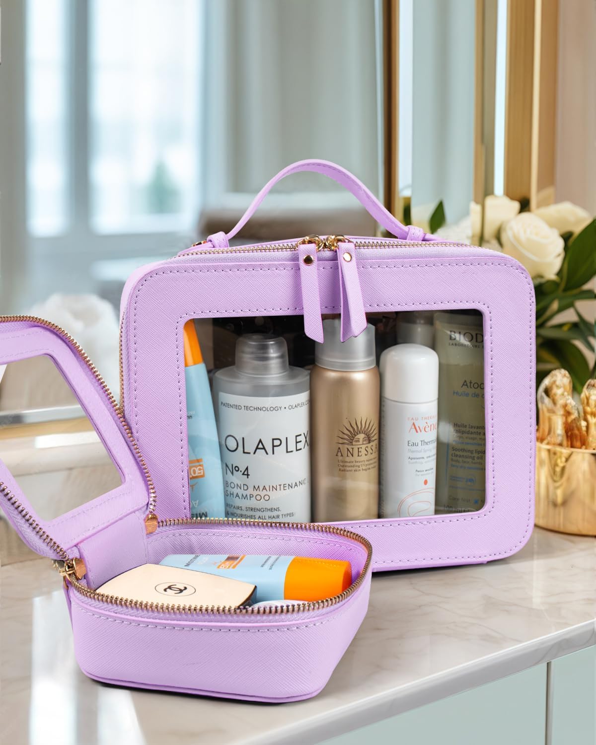 LETGO 2Pack Clear Makeup Bag Mahjong Tile Bag with Zipper and Handle| Structured Large Travel Makeup Bag for Toiletries for Women Mahjong Tile Carrying Case