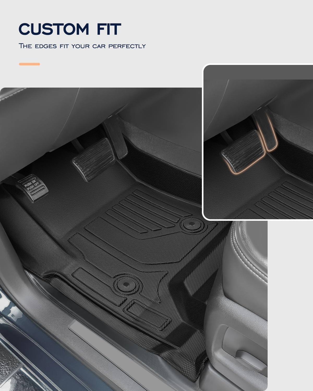 All Weather Floor Mats 2014-2018 for Chevy Silverado & GMC Sierra 1500, 2015-2019 2500HD 3500 HD, Only Crew Cab & Front Center Console & Bucket Seat, Waterproof TPE Rubber Car Accessories