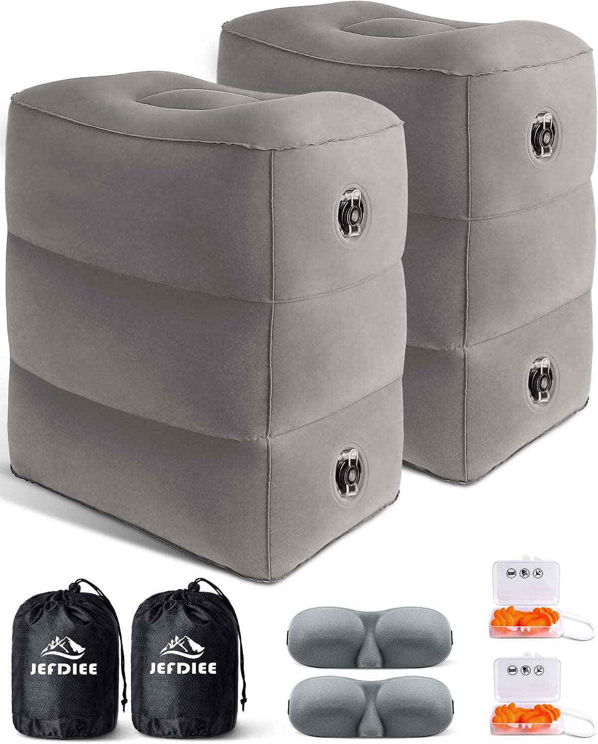 Inflatable Travel Foot Rest Pillow, Kids Airplane Bed, Adjustable 3 Layers Height Leg Rest Pillow, Adults Travel Essentials Great for Airplane, Office, Home, Trains, Cars (Black)