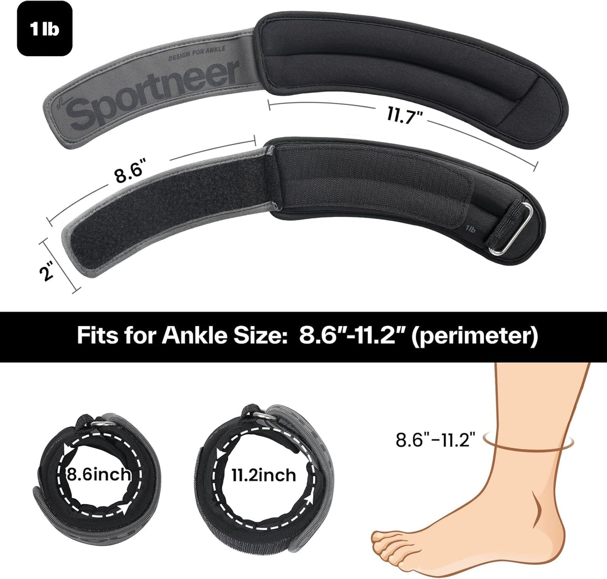 Sportneer Ankle Weights - Adjustable 0.5/1/2/3/5 LBS for Men, Women & Kids | Perfect for Fitness Workouts