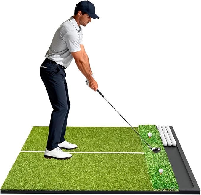 Dual Turf Golf Hitting Mat with Ball Tray, 5x4 & 6x4 ft, 26mm/31mm Thick, Alignment Aid, Golf Practice Mat Indoor & Outdoor, Driving & Chipping Pad Simulator Mat