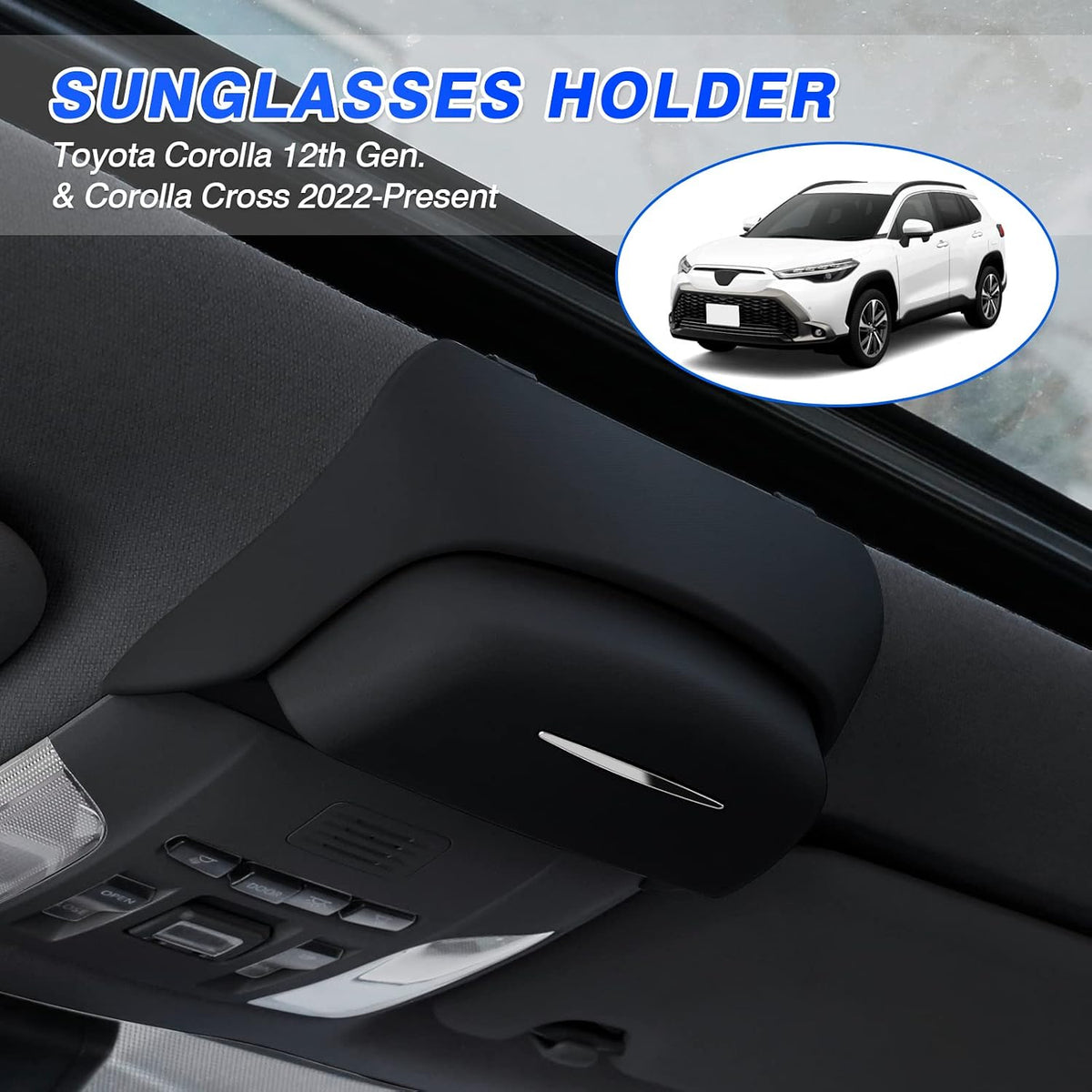 Karltys Corolla Cross Sunglasses Organizer for Toyota Corolla Cross 2022-2025 2026/ Corolla 2020-2025 2026 with Sunroof Car Glasses Holder Storage Organizer Accessories (Black)