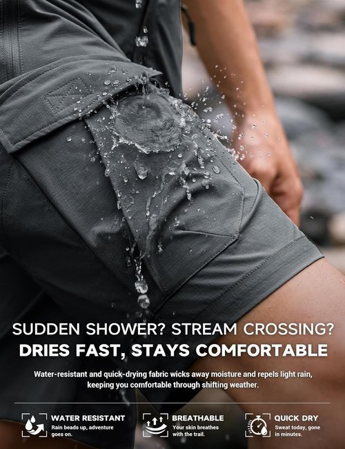 Moosehill Hiking Shorts - Lightweight Quick-Dry Cargo Shorts with 8 Pockets | Water-Resistant for Outdoor Adventures