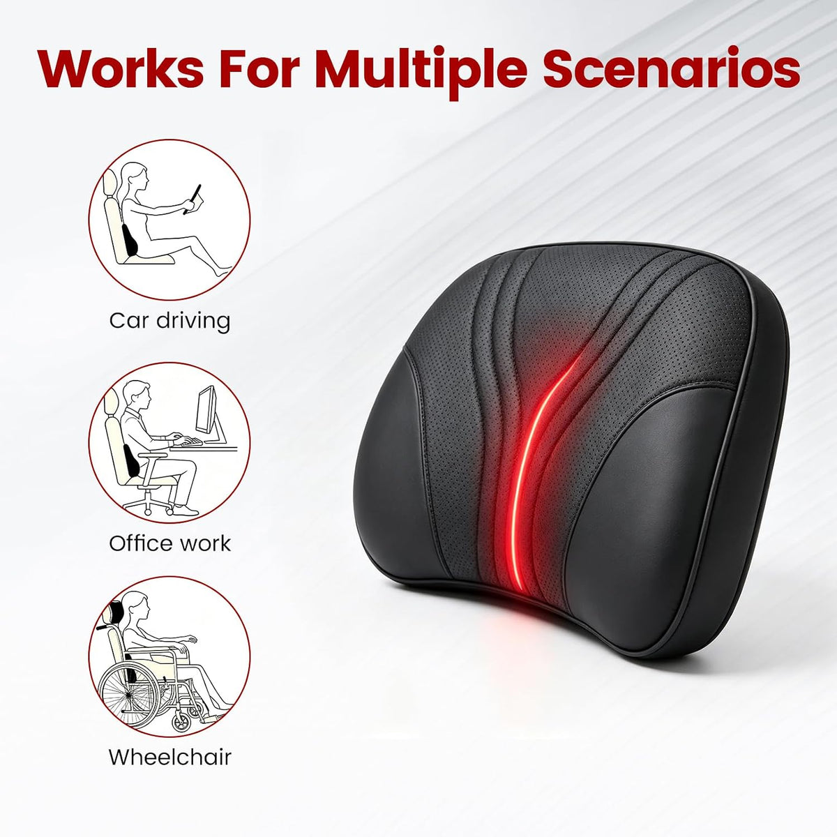 Fodeuxp Universal Memory Foam Car Lumbar Support Pillow, Black
