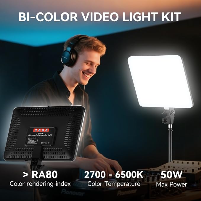 2-Pack LED Video Light Kit, 2700-6500k Dimmable Photography Lighting Kit
