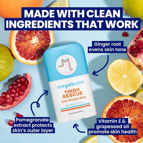 Megababe Thigh Rescue Anti-Chafe Stick Mini - Travel Size for On-the-Go Relief | Prevents Skin Chafe & Irritation