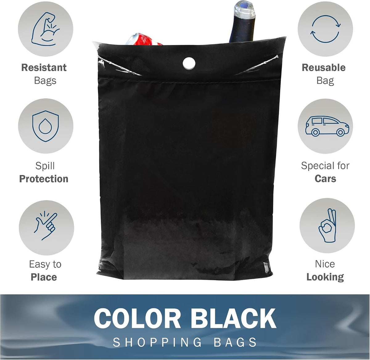 9x12 Black Disposable Car Trash Bags, Leak-proof, Small Size, 50 Pack, 2 Mil Thick, with Die-Cut Handles by PPB