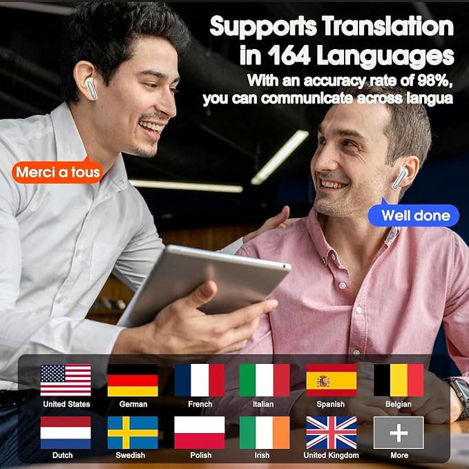 Csasan Ai Translation Earbuds Real Time, 3-in-1 Buletooth 5.3 Translator Earbuds