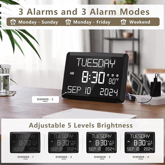 Raynic Digital Clock, 11.5" Large Display Calendar Clock
