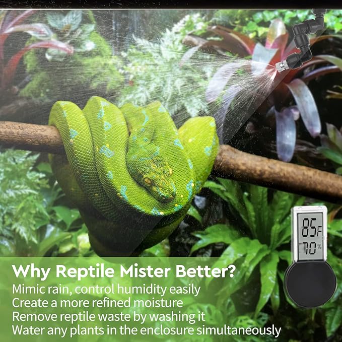 moistenland Reptile Humidifier, Misting System for Terrariums, Automatic with Adjustable Spray Nozzles, Black