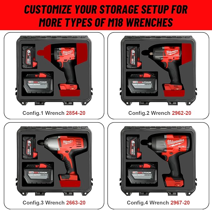 Case for Milwaukee M18 Impact and Torque Wrench - Waterproof Hard Tool Box for Milwaukee Set, Power Tool Combo Kit Bag for 18V 20V 2/1 3/4 3/8 Cordless Torque Wrenches/Battery (Case Only)