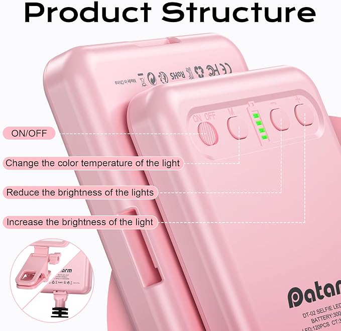 Rechargeable Soft Selfie Light for Phone, 4-14H Battery Portable LED Light for