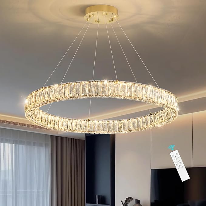 HAIXIANG Modern Crystal Chandelier Dimmable LED Ring Pendant Chandeliers Light
