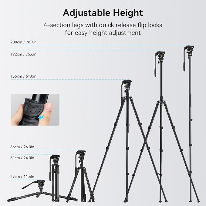 SmallRig CT210 Video Tripod, Professional Camera Tripod Compatible