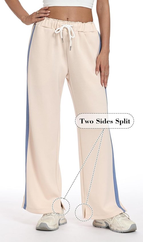 KevaMolly Women's Wide Leg Sweatpants - High Waisted, Side Striped Baggy Joggers | Comfortable Lounge Pants