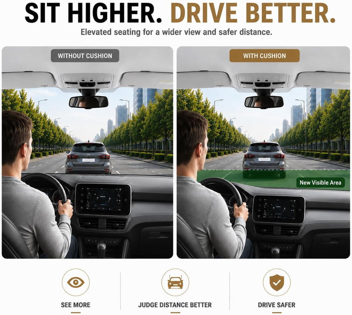 Car Seat Cushion, Ergonomic Memory Foam for Comfortable Driving