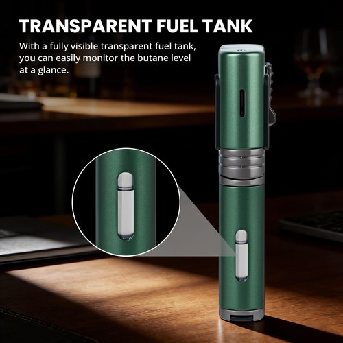 KAMBOLLY Cool Torch Lighter, Refillable Butane Torch Lighters with Rotating Head & Visible Window, Adjustable Windproof Jet Flame and Foldable Punch, Unique Creative Gift for Men (Without Fuel)