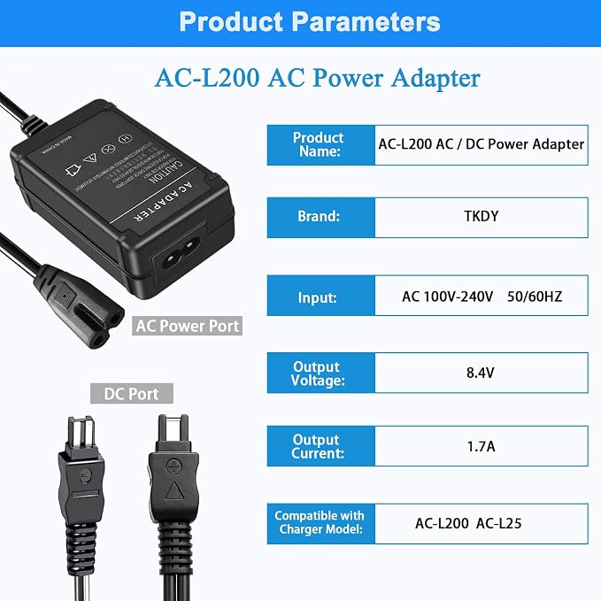 AC-L200 Charger for Sony Handycam Camcorder, Compatible