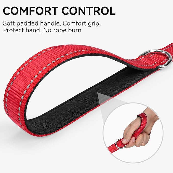 Joytale Dog Leash, 6 FT Double-Sided Reflective, Padded Handle Nylon Heavy Duty Leashes for Small Dogs Walking, Red