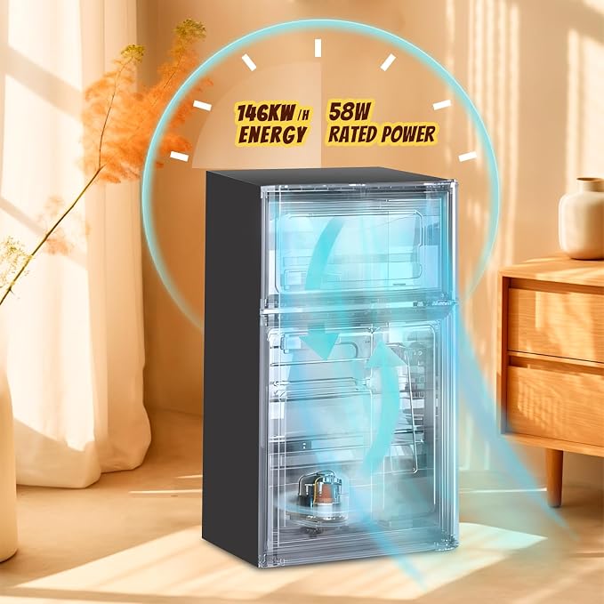 2.4 Cu.ft Mini Fridge with Freezer Dual Door Small Fridge Dark Gray | Bottom Drink Holder 2 Plastic Shelves 7 Temp Control