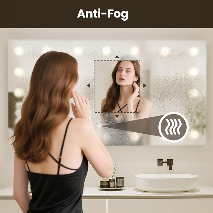 WTTY LED Bathroom Mirror with Lights 84"x40" Hollywood Wall-Mounted Mirror with 3 Color Temperatures, Stepless Dimmable Bulbs, Anti-Fog & Shatter-Proof