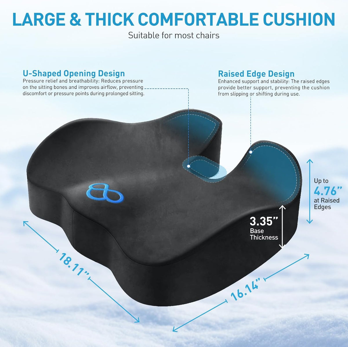 BlissTrends Memory Foam Seat Cushion for Office Chair & Car Seat, Grey