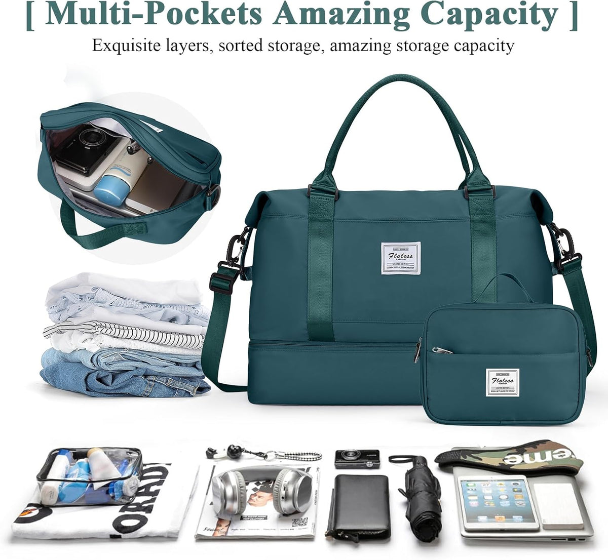 Skiennix Travel Duffel Bag - Stylish Carry-On with Shoes Compartment | Perfect for Weekend Getaways 18x14x8