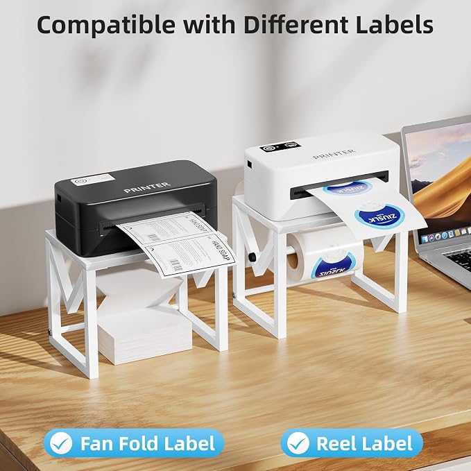Marbrasse Label Holder for Rolls and Fanfold Labels, Wood Label Printer Holder