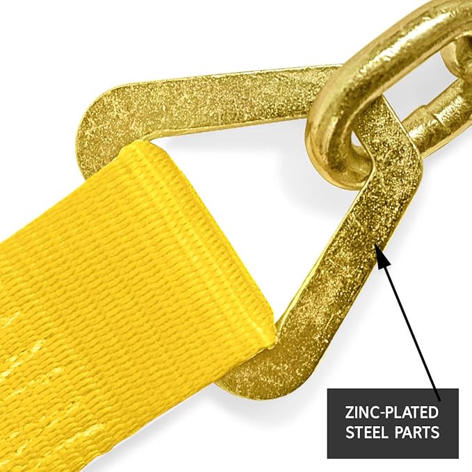 Two 2-in. X 27-Ft. Heavy-Duty Ratchet Straps with Chain Ends and Grab Hooks, 10,000 Lbs. Break Strength | Chain TieDowns By DC Cargo Mall