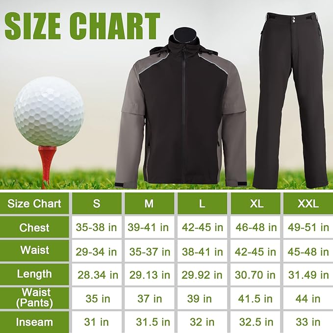 K.E.J. Golf Rain Jacket for Men Waterproof Raincoat Lightweight Jacket Golf Suit for Hiking Cycling Running Camping Traveling