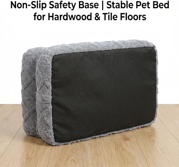 Plush Calming Pet Sofa Bed, Raised Rim, Removable Cover & Non-Slip Bottom for Cats & Dogs, Calming Dog Bed Fluffy Plush Dog Mat for Furniture Protector with Removable Washable Cover (Khaki, Large)