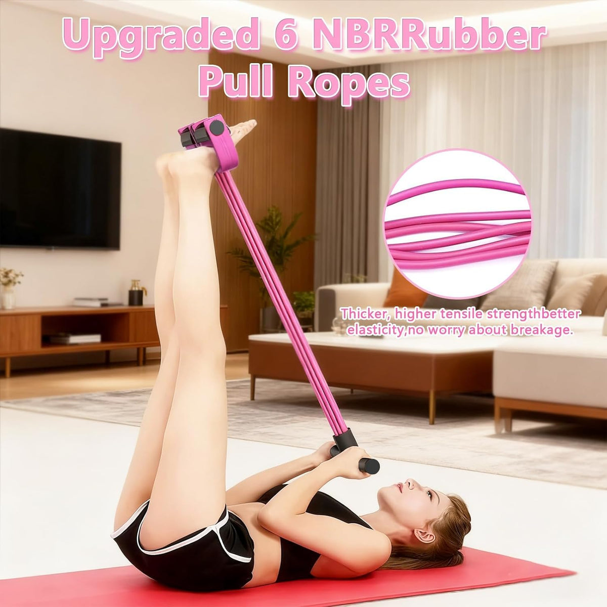 Pedal Resistance Band by Skiennix - Natural Rubber Foot Resistance Training with Handles | Pink