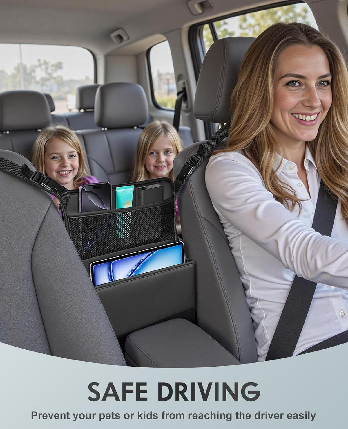FLORICH Leather Car Seat Back Organizer Mesh Large Capacity Bag with Waterproof Cup Holder, Car Hanging Storage Bag Pocket Between Seats, Barrier of Backseat Pet Kids
