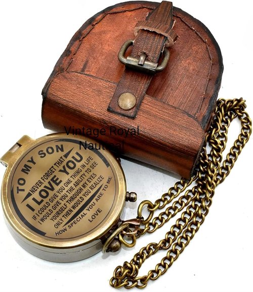 AASIYA Engraved Brass Compass Gift To My Son/To Our Son/Nautical Gift For Son From Dad/Gift To Son From Mom A Perfect And Unique Gift With Leather Case
