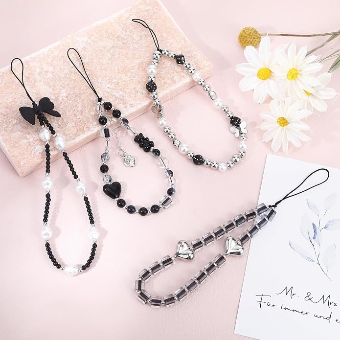 Pink Beaded Phone Wrist Straps, Y2K Phone Case Charms Camera Charm Strap